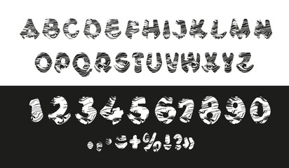 Alphabet, letters and numbers- doodles, dry brush.
 For free use, English font, set of letters and numbers. ABC. Vector image