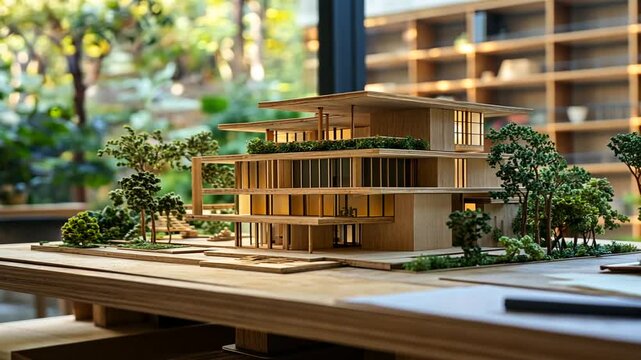Wooden Model of Modern House, Office, or Studio