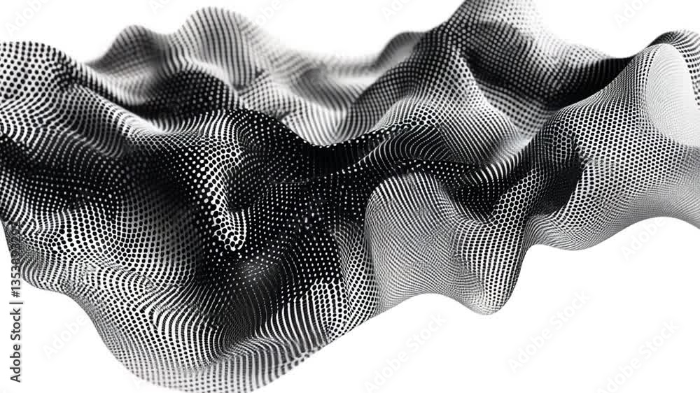 Poster flowing black gradient curve with halftone dot patterns generative ai