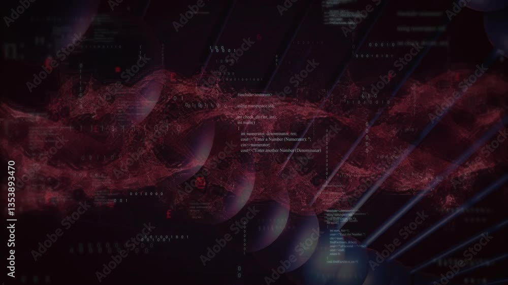 Poster digital wave with binary code and animation on dark background