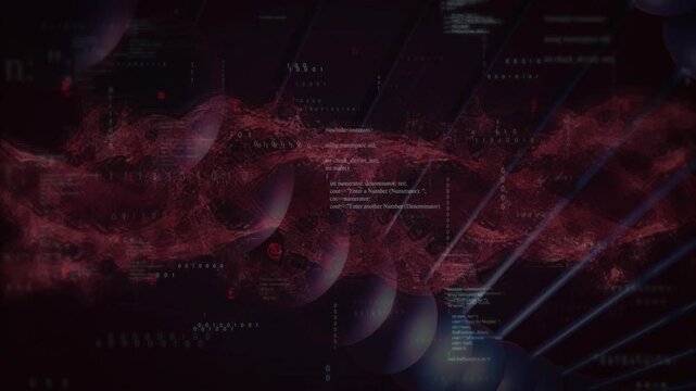 Digital wave with binary code and animation on dark background