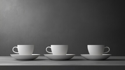 Obraz premium Three white coffee cups on saucers.