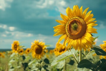 Bright sunflowers standing tall in a vast field under the sun