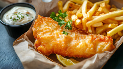  Close up fish and chips kid menu dish on table