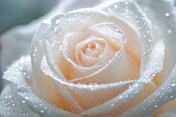 Fototapeta premium Close up of a beautiful white rose with water droplets