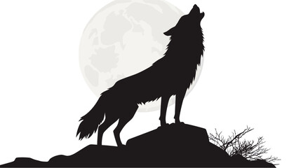 Obraz premium Lone Wolf Howling – Majestic Wild Animal Standing Under Moonlight