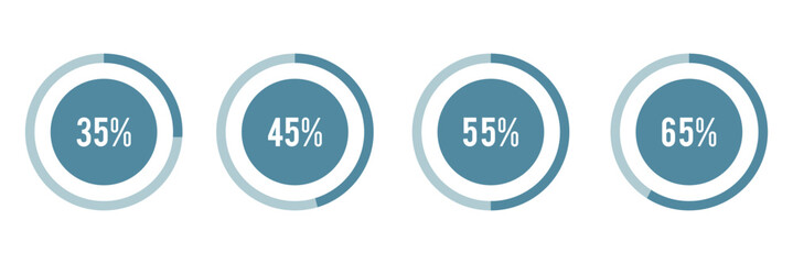 Circle loading or Circular Progress Indicator | Vector Set of percentage chart diagram for infographics on white background.