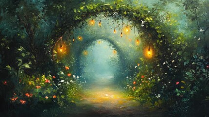 Naklejka premium there is a pathway with stairs and flowers in the middle, beautiful render of a fairytale, enchanted magical fantasy