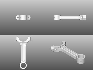 connecting rod technical drawing , structural design strategies, engine parts, model exercises