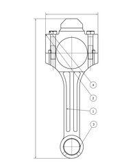 connecting rod technical drawing , structural design strategies, engine parts, model exercises,