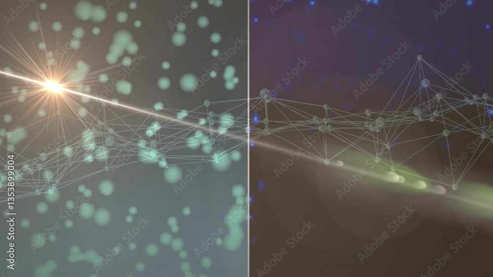 Aufkleber creating animation of glowing particles and network connections in digital landscape