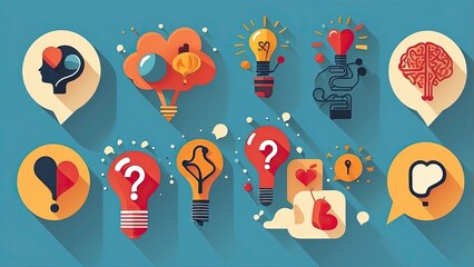 "Psychology & Mental Health Icons Collection: Flat Design UI Set with Thin Outlines"