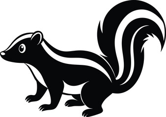 Simple Black & White Skunk Isolated on White Background, Cute Mammal with Tail