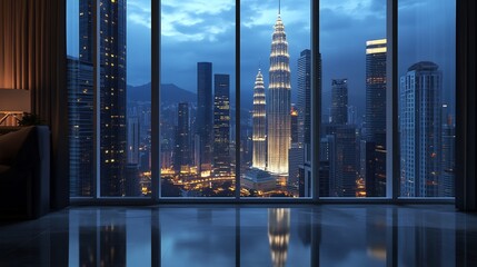 Night View of Kuala Lumpur Skyline from Luxurious Apartment
