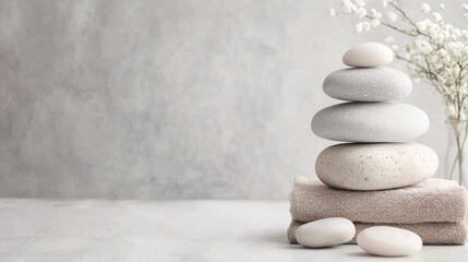 Clean Lines of Minimalist Spa Stones with Soft White Base and Uncluttered Look