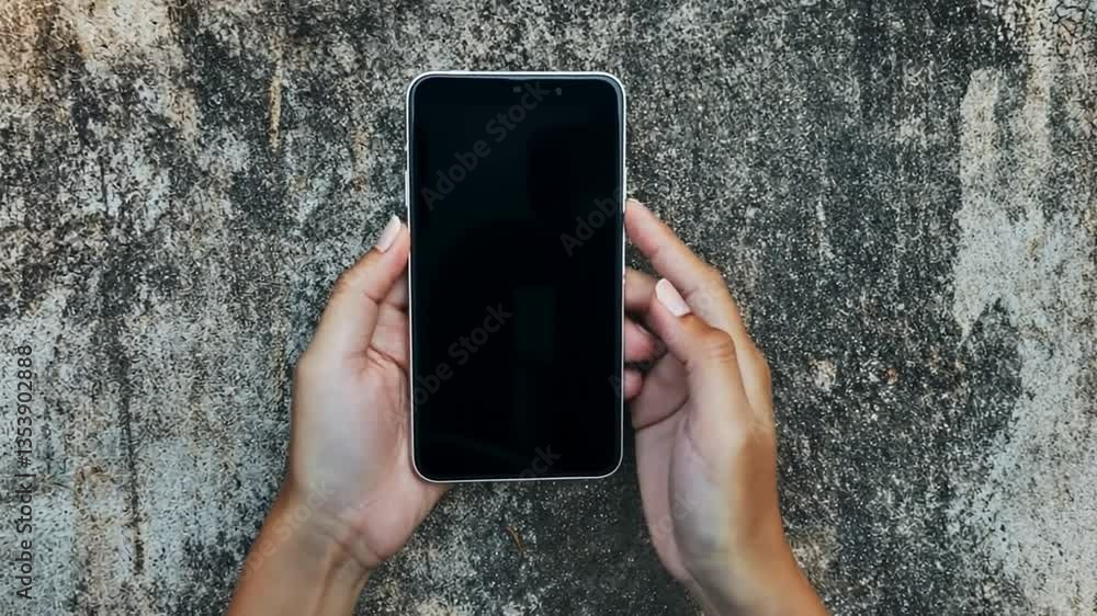 Aufkleber view of hands holding smartphone with blank screen from above generative ai