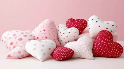 Pink heart pillows, Valentine's Day, romantic setting, love, home decor