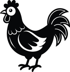 Cartoon Black Chicken Illustration. Farm Animal Silhouette Isolated on White Background