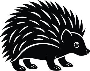 Stylized Hedgehog Silhouette, Quills, Outline, Forest Creature, Black and White