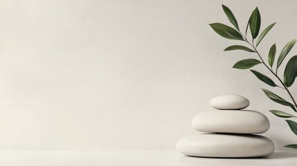 Minimalist spa stones on soft white background clean layout