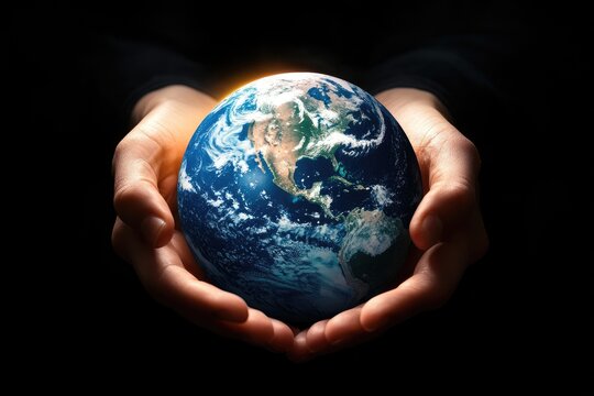 Earth held gently in hands.  A symbolic image of care and protection for our planet