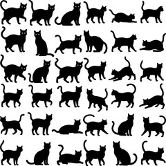 Set of pet and Cat silhouettes in a black vector illustration