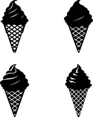 A sweet summer set of frozen ice cream cones with chocolate, vanilla, and strawberry flavors