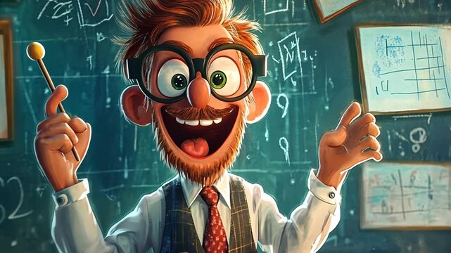 Enthusiastic teacher with chalkboard background imparting knowledge through innovative teaching methods