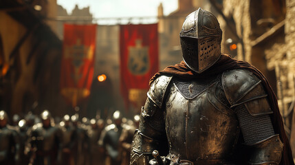 Knights Preparing for Battle in a Medieval Armory