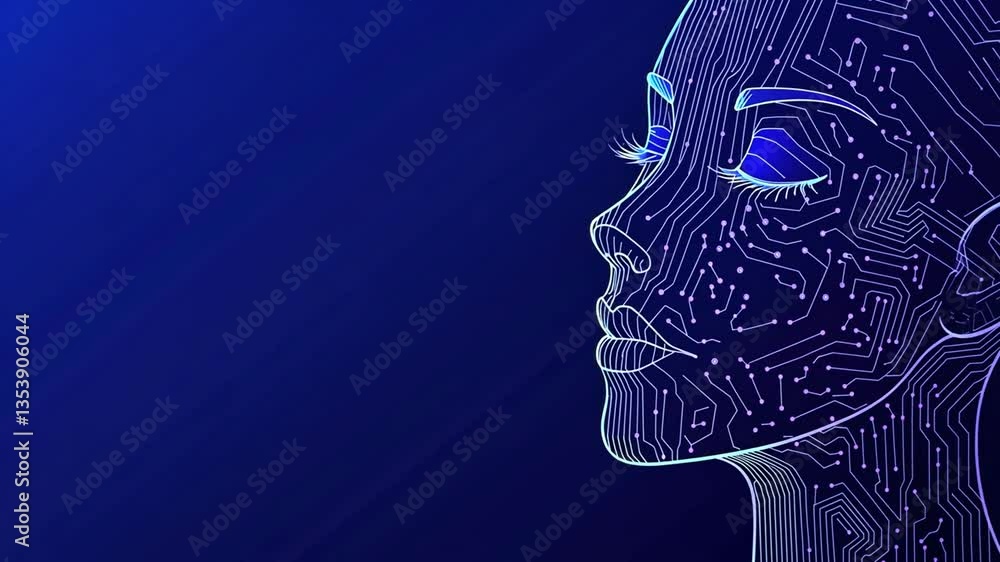 Poster digital portrait of a female face with circuit patterns generative ai