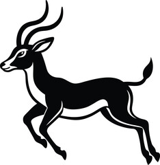 Silhouette of Running Sable Antelope, African Animal with Curved Horns, Elegant Wildlife