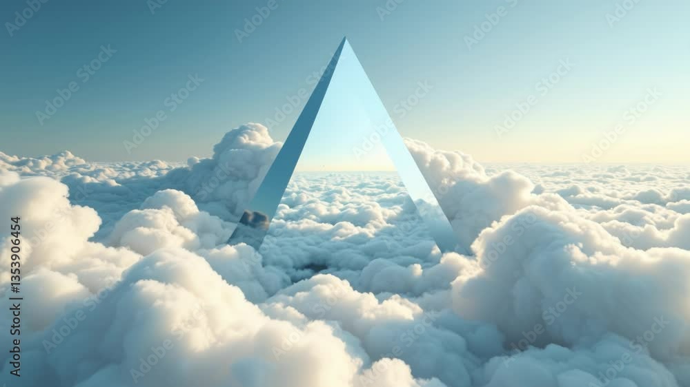 Aufkleber surreal triangle shape floating amidst soft white clouds in a beautiful sky with light blue hues and