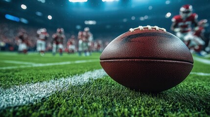 Obraz premium American football game, players in action, stadium, blurred background