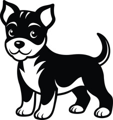 Cartoon Dog Standing Isolated, Black and White Silhouette, Cute Animal, Puppy, Pet