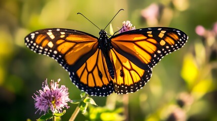 Monarch Butterfly on Flower: A close-up image captures the delicate beauty of a monarch butterfly with its iconic orange and black wings, perched gracefully on a colorful flower.