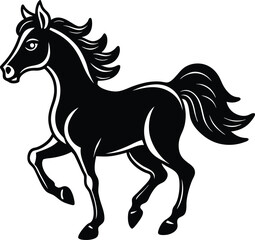 Black And White Horse Outline Equine Silhouette, Minimalist Style, Isolated Image