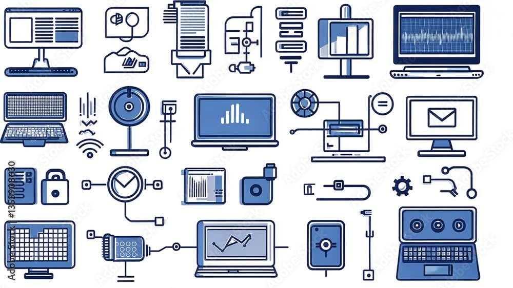 Poster stroke outline icons for information technology systems generative ai