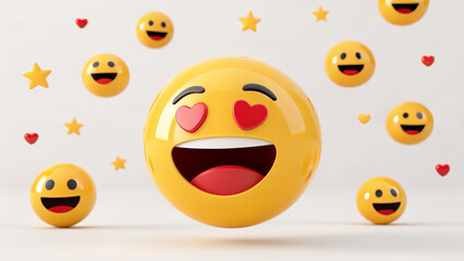 Obraz premium 3D laughing emoji spheres with hearts and stars on gray background