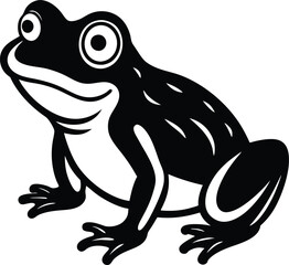 Stylized Black and White Frog, Amphibian Illustration, Isolated on White Background