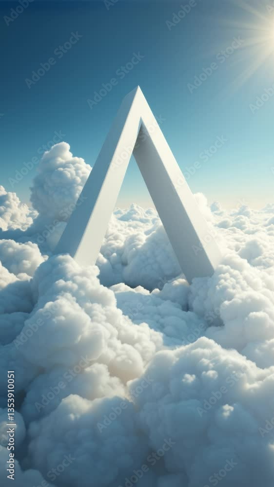 Aufkleber surreal triangle shape floating amidst soft white clouds in a beautiful sky with light blue hues and