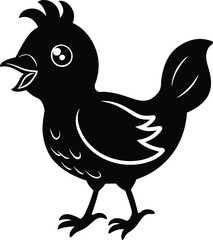Monochrome Cartoon Chicken Icon Adorable Poultry Design, Black and White Bird Mascot