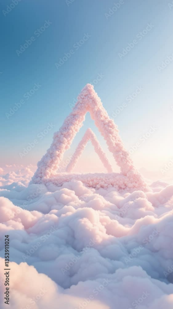 Aufkleber surreal triangle shape floating amidst soft white clouds in a beautiful sky with light blue hues and