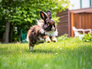 Playful Rabbit Hopping in Garden