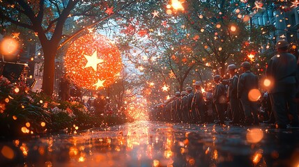 Starlit City Parade for Rainy Night.