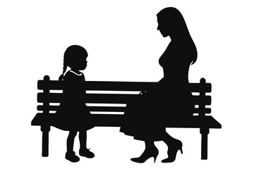Black silhouette of girl sitting on a bench