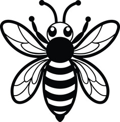 Black and White Honey Bee Icon Design with Bold Outlines and Striped Body Detail