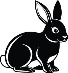 Minimalist Black Hare Illustration, Simple Bunny Silhouette, Isolated on White