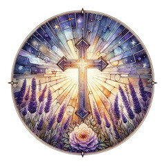 Lavender Blessing & Cross Stained Glass