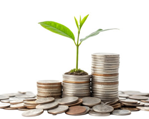plant and coins isolated on transparent background