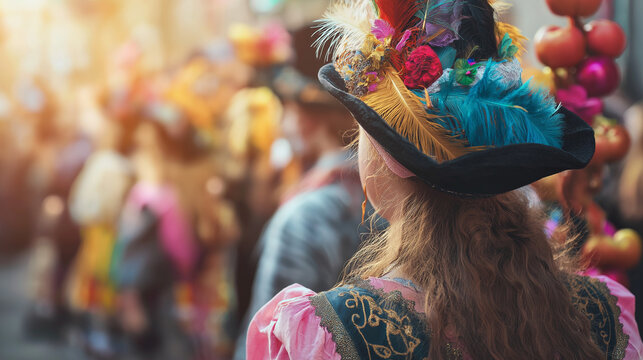 Oak Apple Day, A woman adorned with a festive flower crown and elegant dress, participating in a parade for Oak Apple Day. AI Generated Images